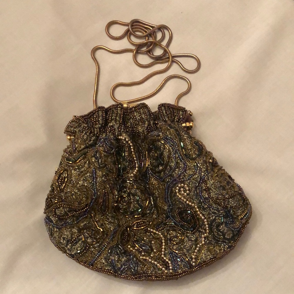 Multicolored Olive Green Base Glass Bead Bag